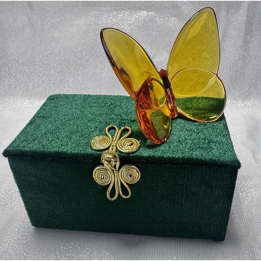 Baccarat Lucky Butterfly Topaz Amber Crystal Figurine France 2102549